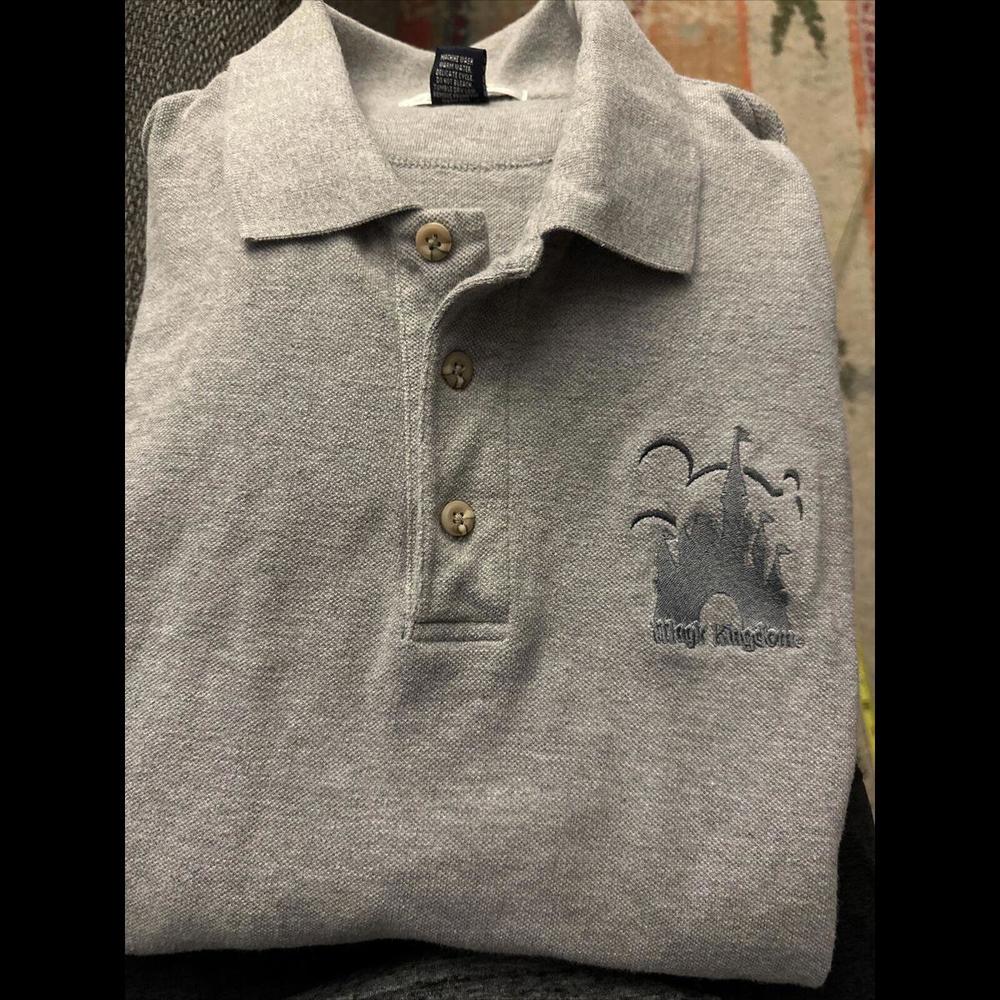 Vintage Disney World Gray Short sleeve Polo Shirt Adult Large Embroidered Castle